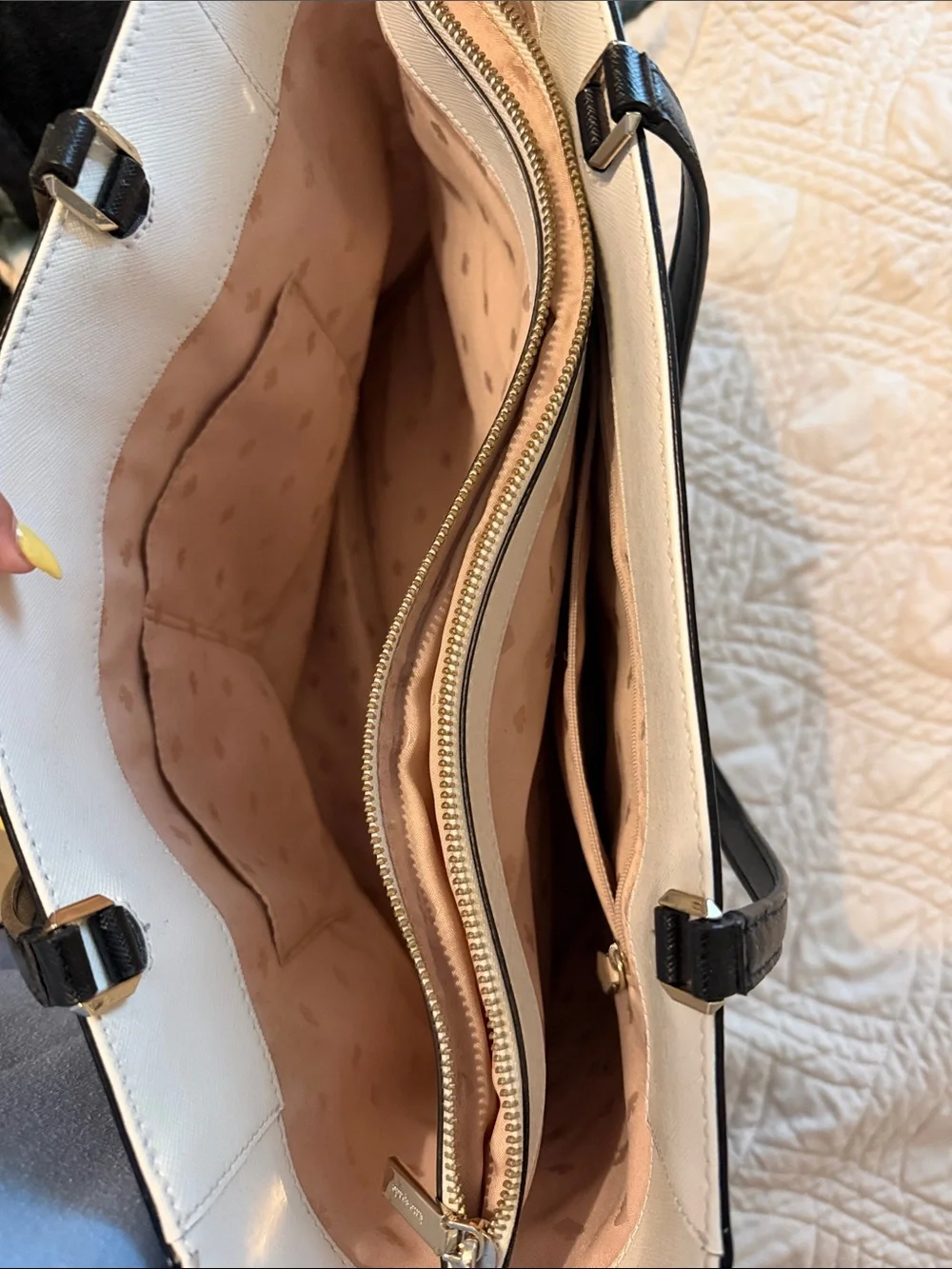 kate spade Two-Tone Cream and Black Structured Tote